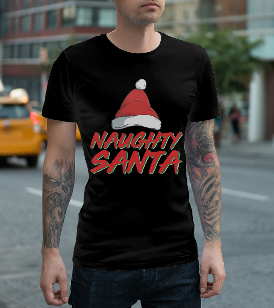 Naughty Santa Hat Christmas Holiday T-Shirt