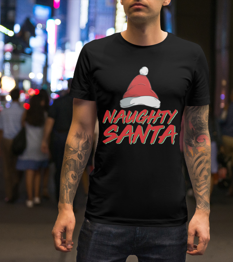 Naughty Santa Hat Christmas Holiday T-Shirt