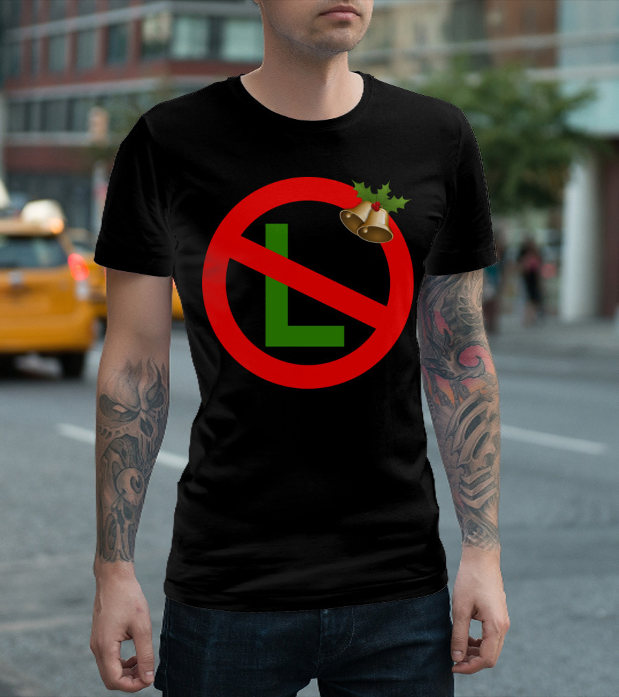 No L Christmas Holiday Red Circle Green L Bells T-Shirt