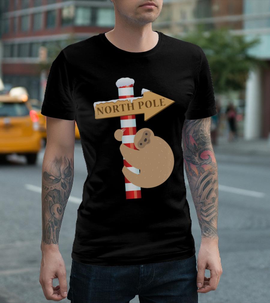 North Pole Sloth Christmas Snowflakes Holiday Humor T-Shirt