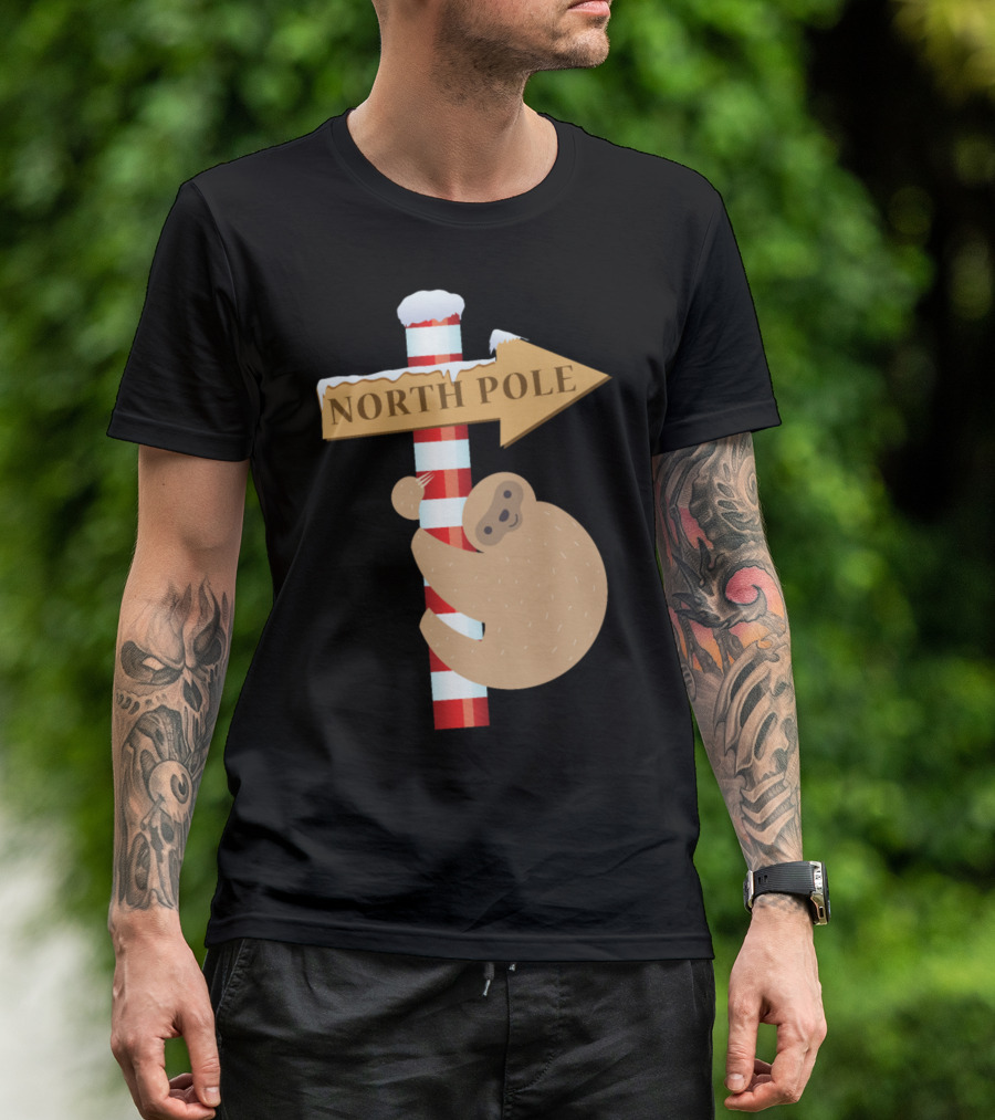 North Pole Sloth Christmas Snowflakes Holiday Humor T-Shirt