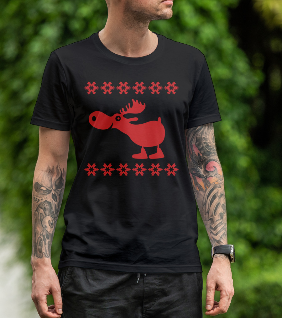 Norwegian Moose Reindeer Elk Red Snowflake T-Shirt
