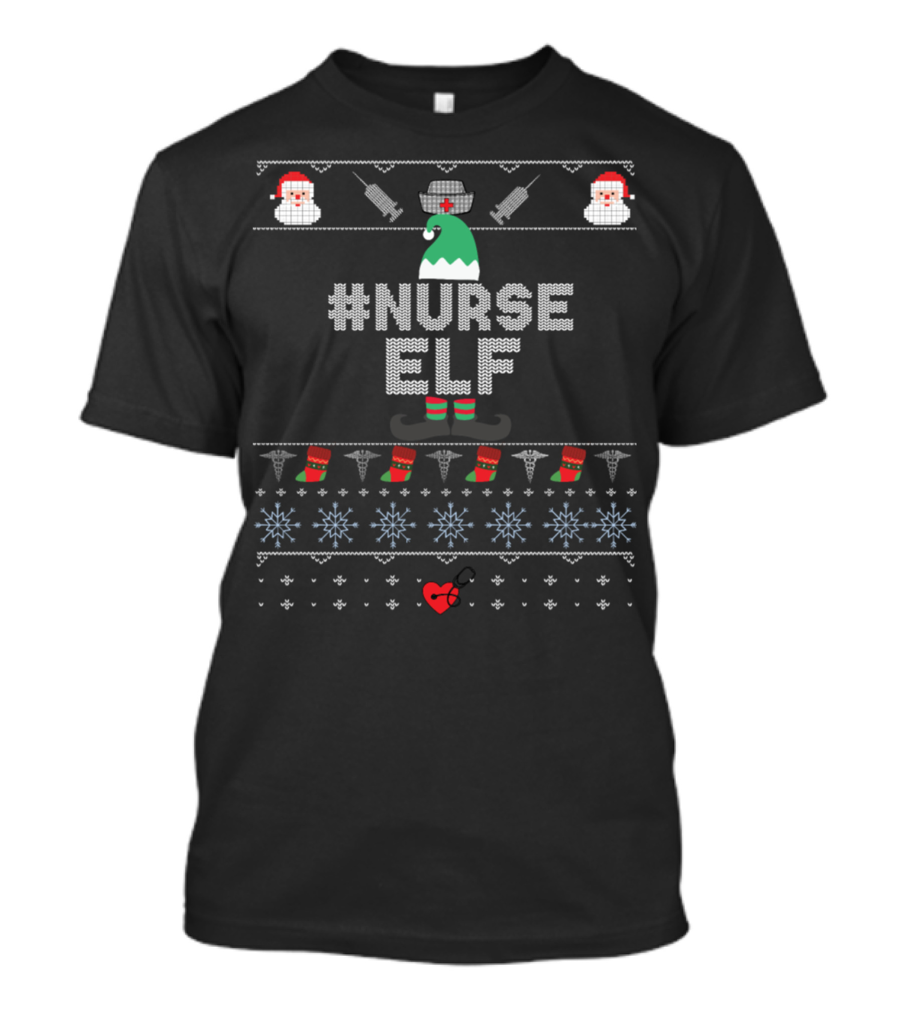 NURSE ELF Christmas Holiday Sweater With Santa And Heart Symbols T-Shirt