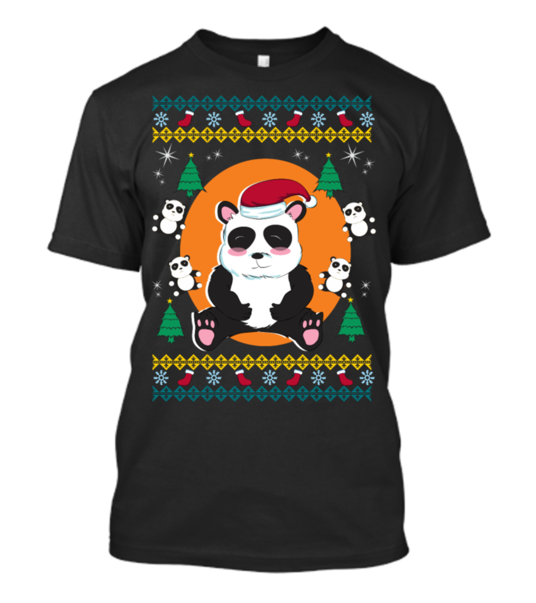 Panda Christmas Santa Hat Festive Holiday T-Shirt