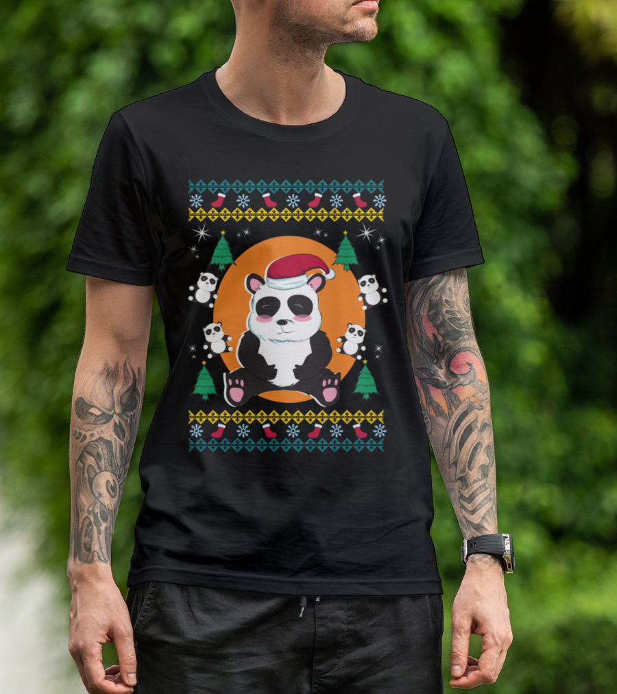 Panda Christmas Santa Hat Festive Holiday T-Shirt