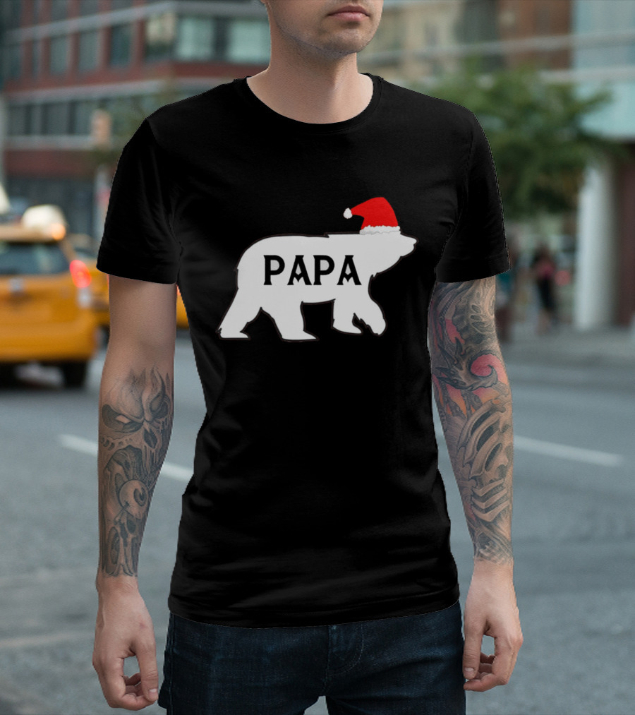 Papa Bear Christmas Santa Hat T-Shirt