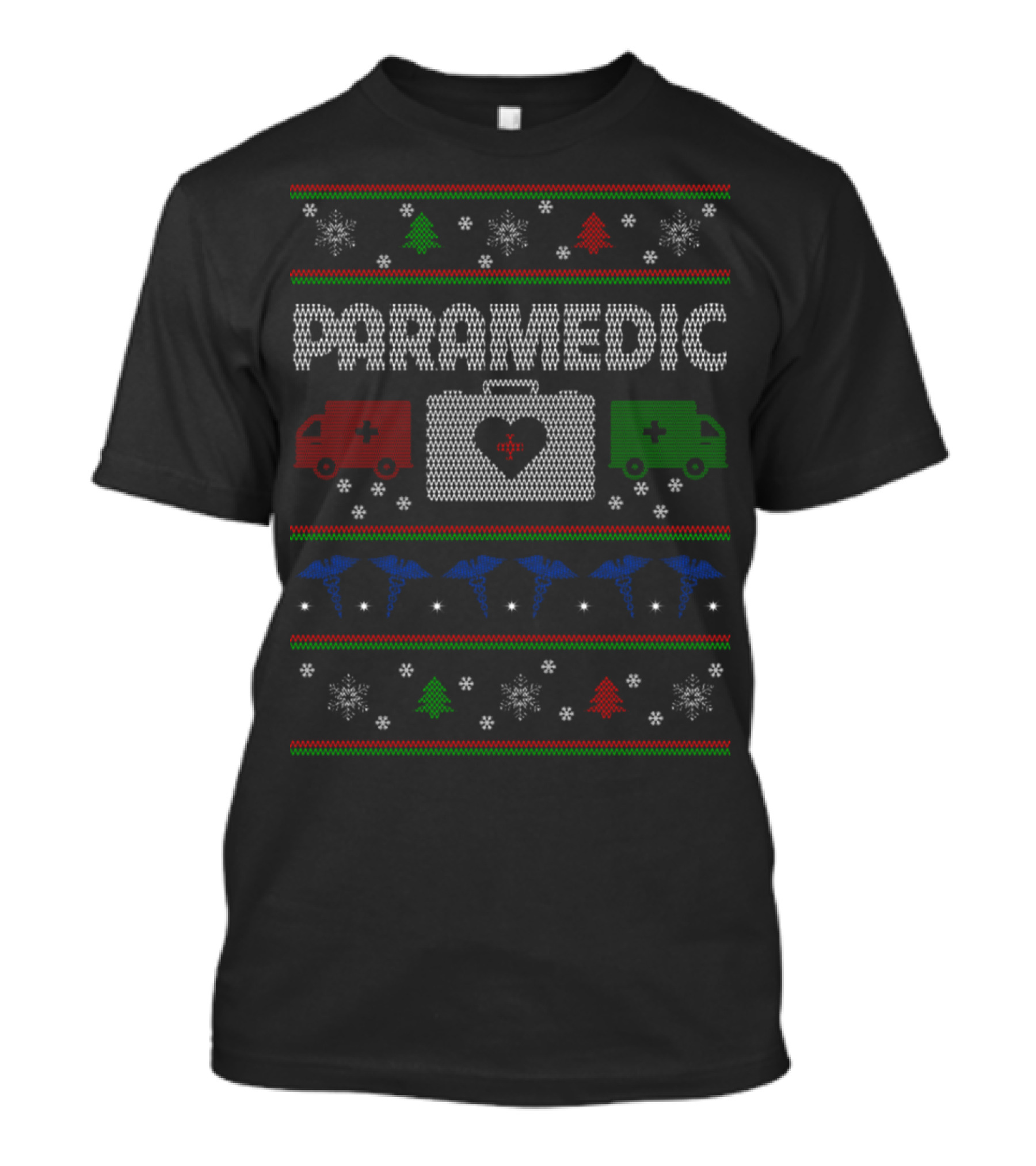 Paramedic Christmas Ambulance Snowflakes Trees T-Shirt