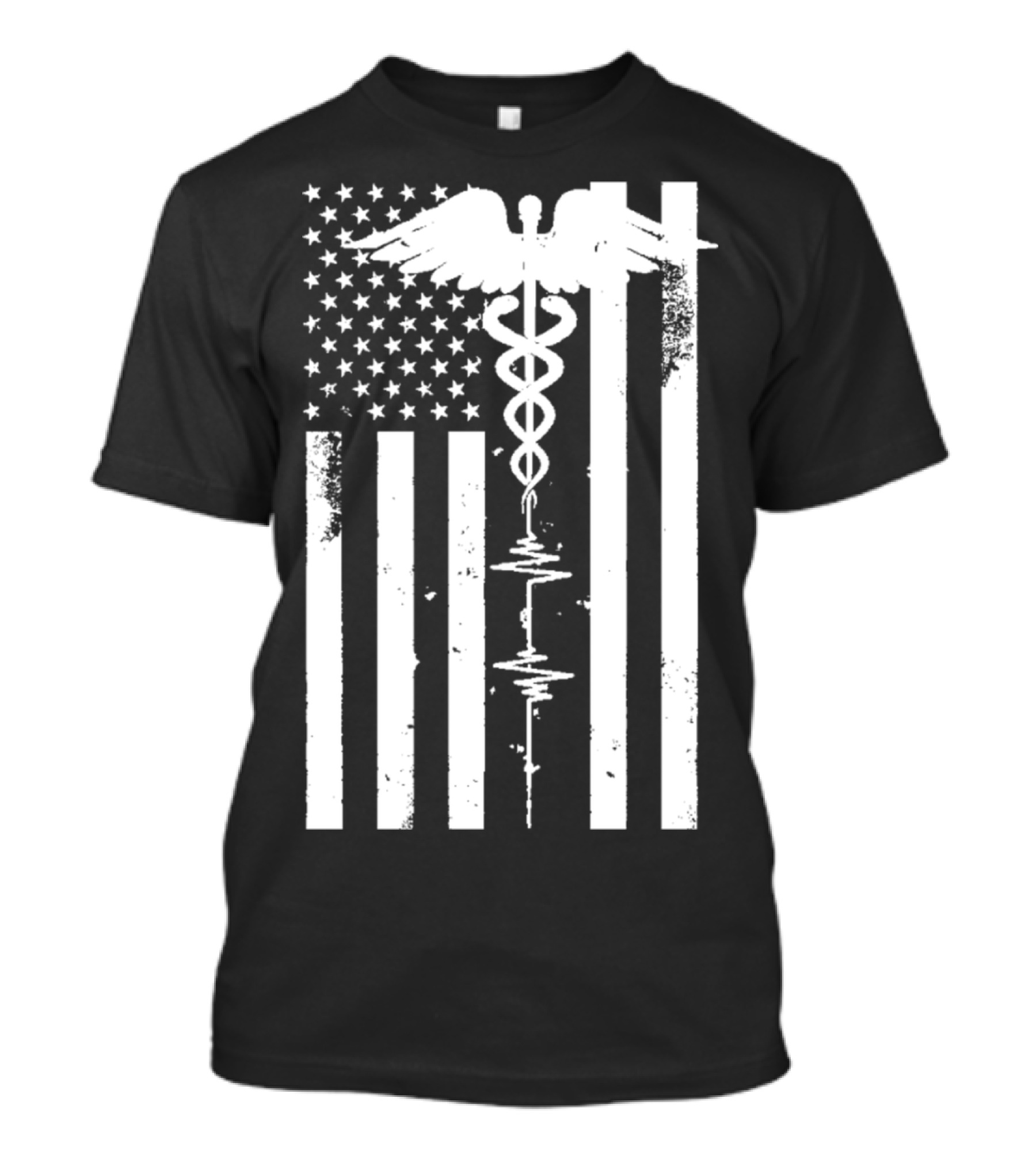 Patriot Nurse Caduceus Thin Red Line Distressed US Flag T-Shirt