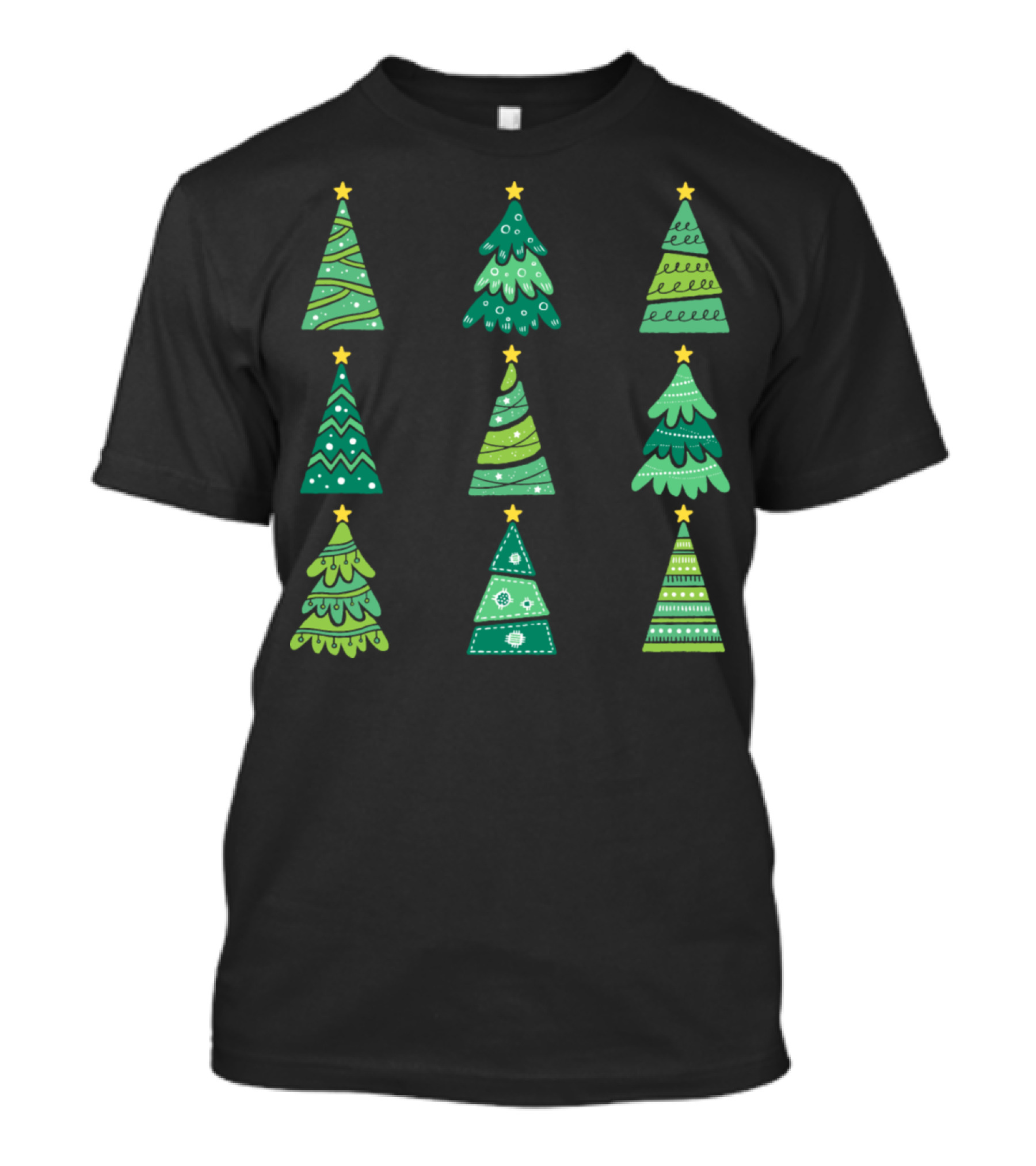 Pine Merry Christmas Tree Green Patterns Stars T-Shirt