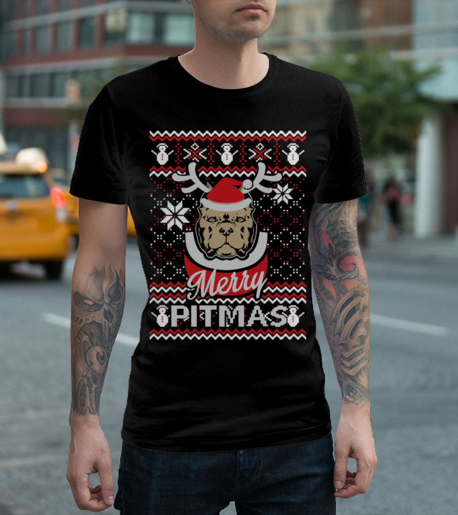 Merry Pitmas Christmas Sweater For Pitbull Lovers T-Shirt