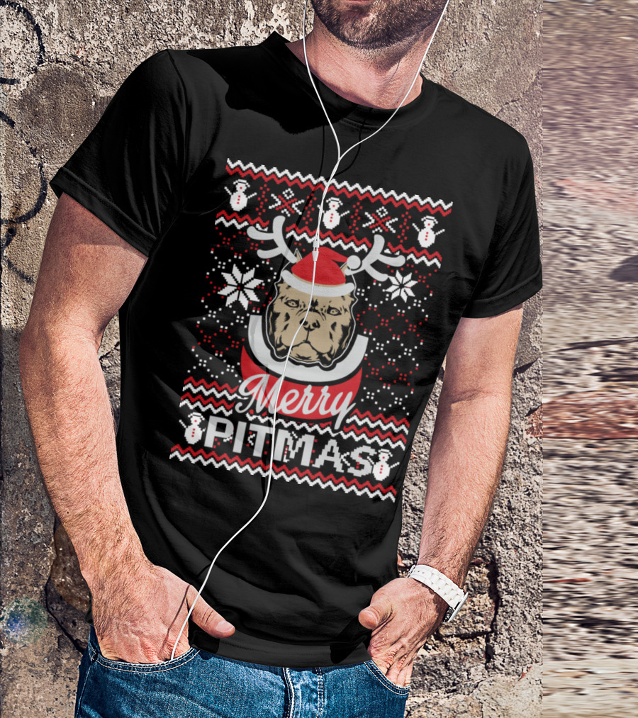 Merry Pitmas Christmas Sweater For Pitbull Lovers T-Shirt
