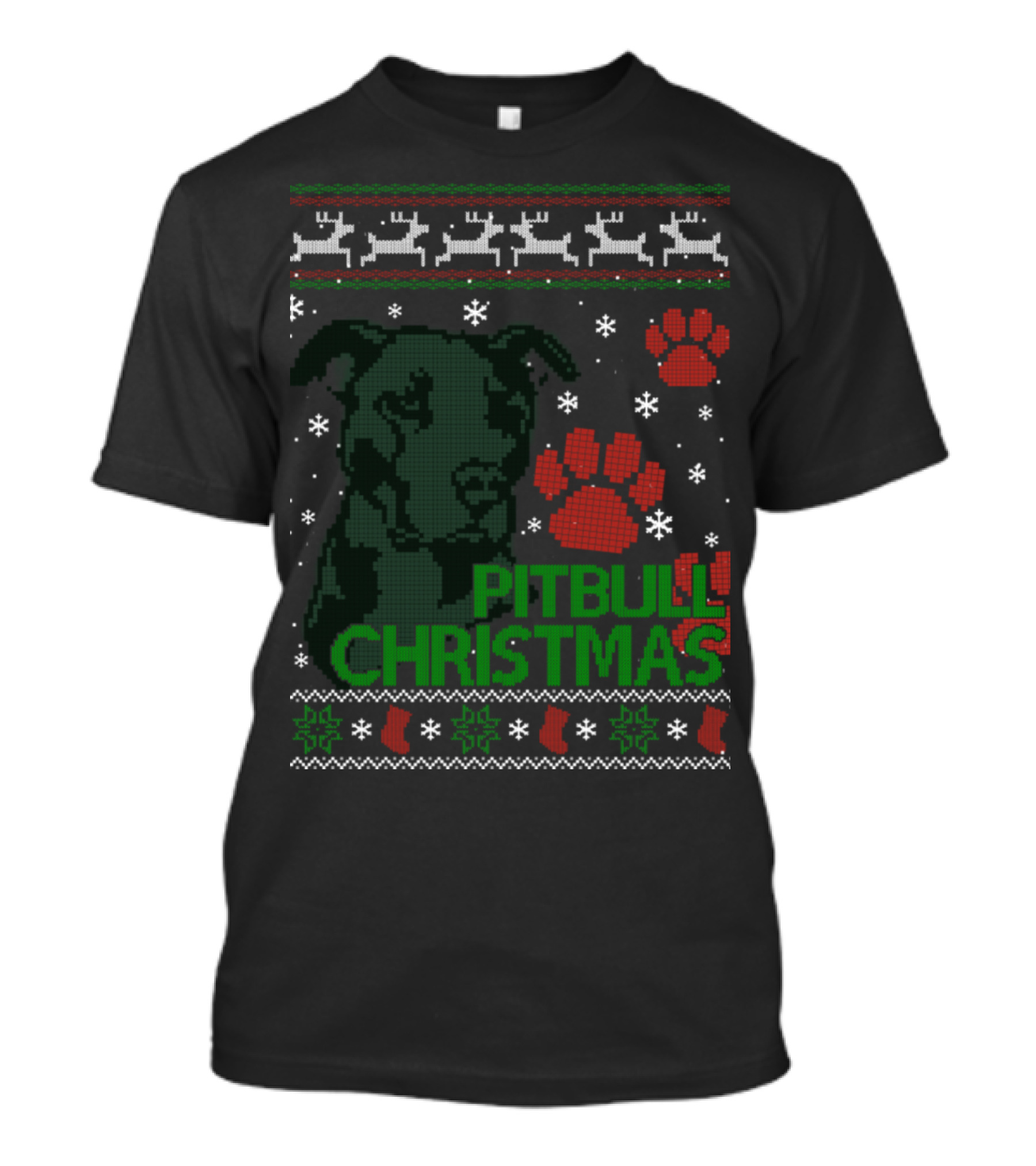 Pitbull Christmas Sweater Reindeer Paw Prints T-Shirt