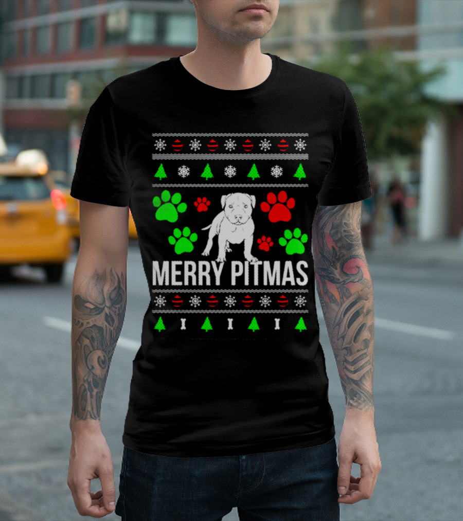 Merry Pitmas Pitbull Ugly Christmas T-Shirt