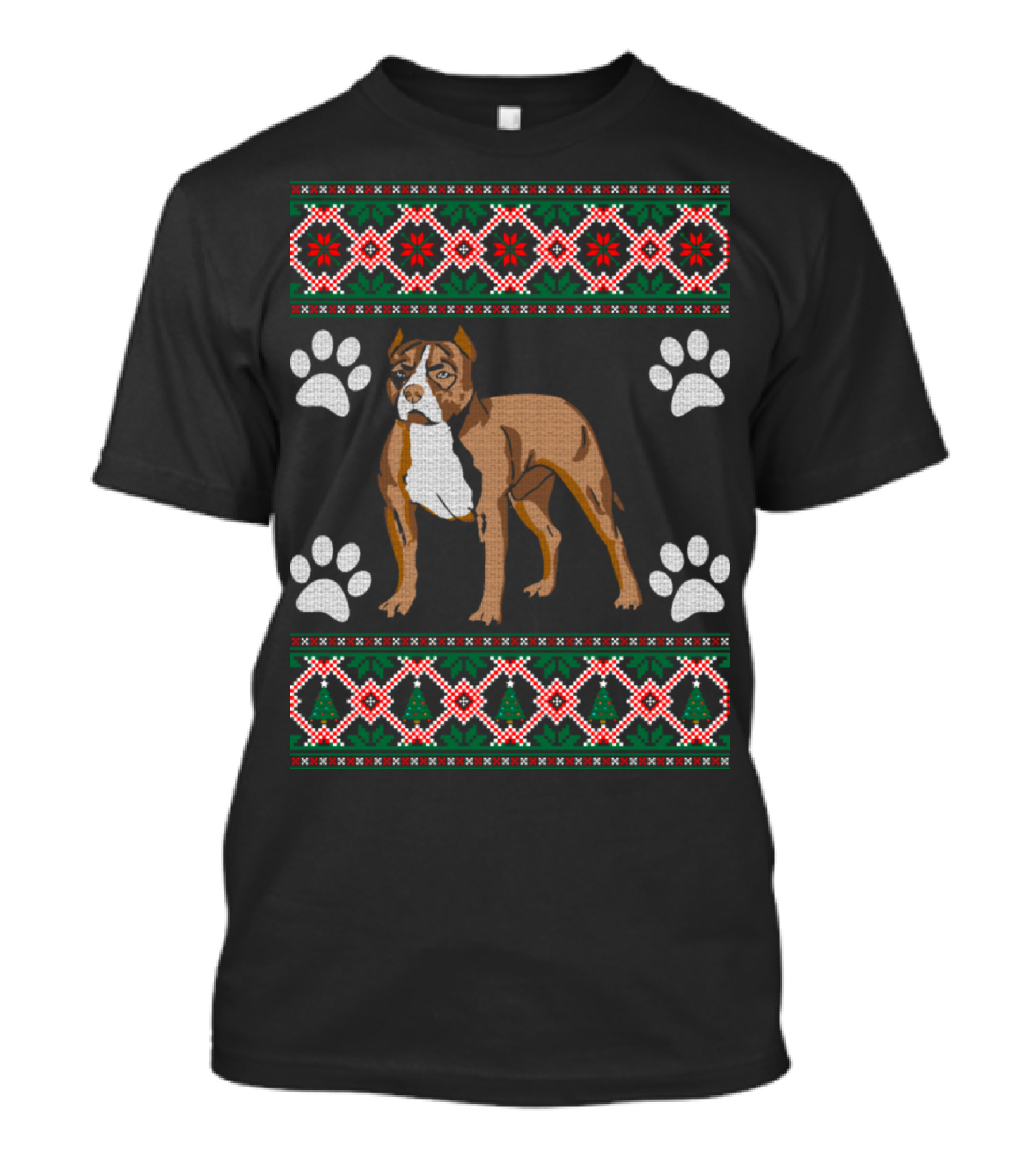 Pitbull Christmas Dog Paw Prints T-Shirt