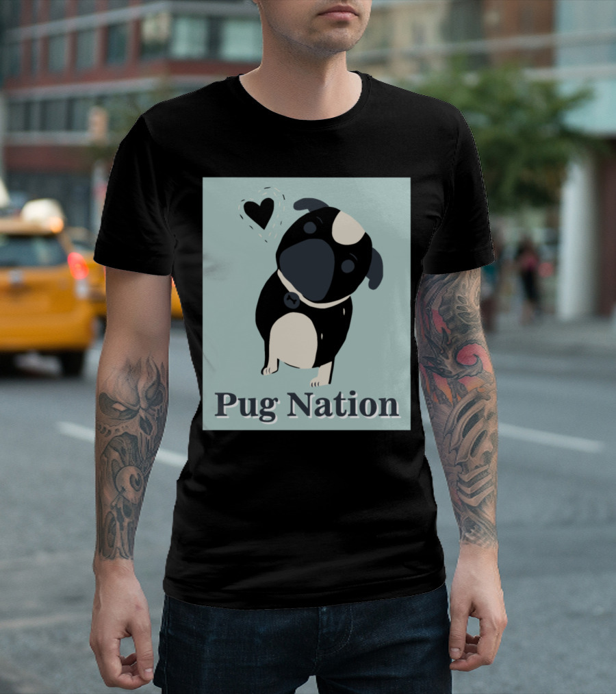 Playful Pug Nation Heart Charm T-Shirt