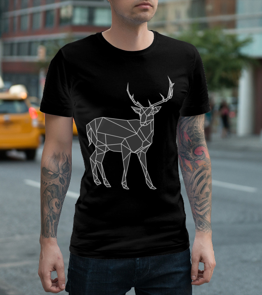 Geometric Reindeer Stag Antlers Polygon T-Shirt
