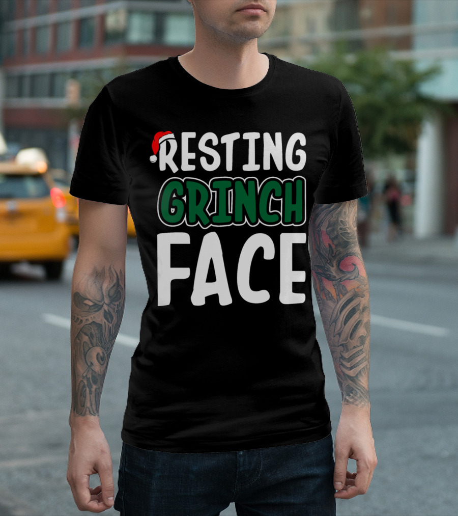 Resting Grinch Face Santa Hat T-Shirt