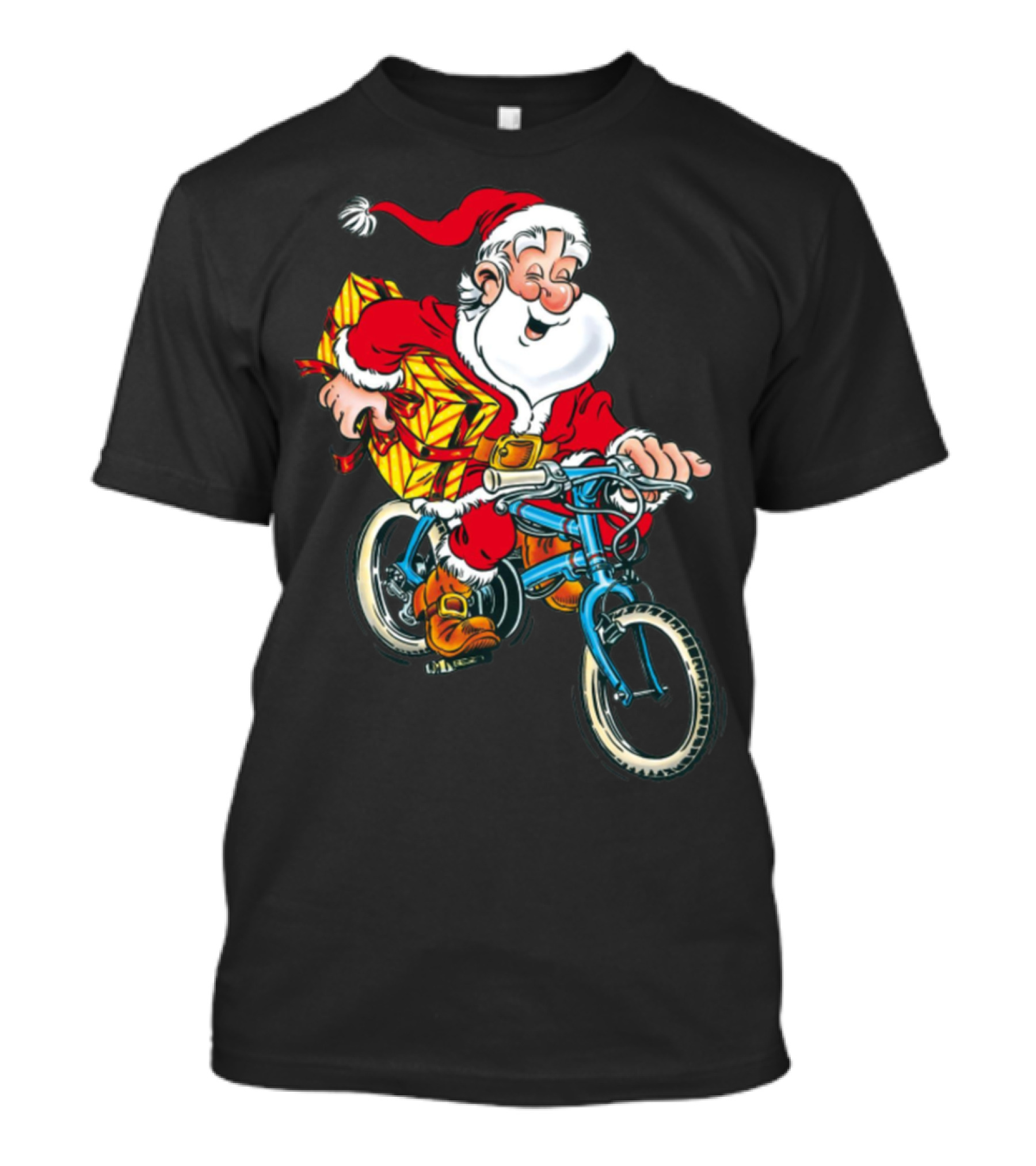 Santa Claus Riding Bicycle With Gift Sack T-Shirt