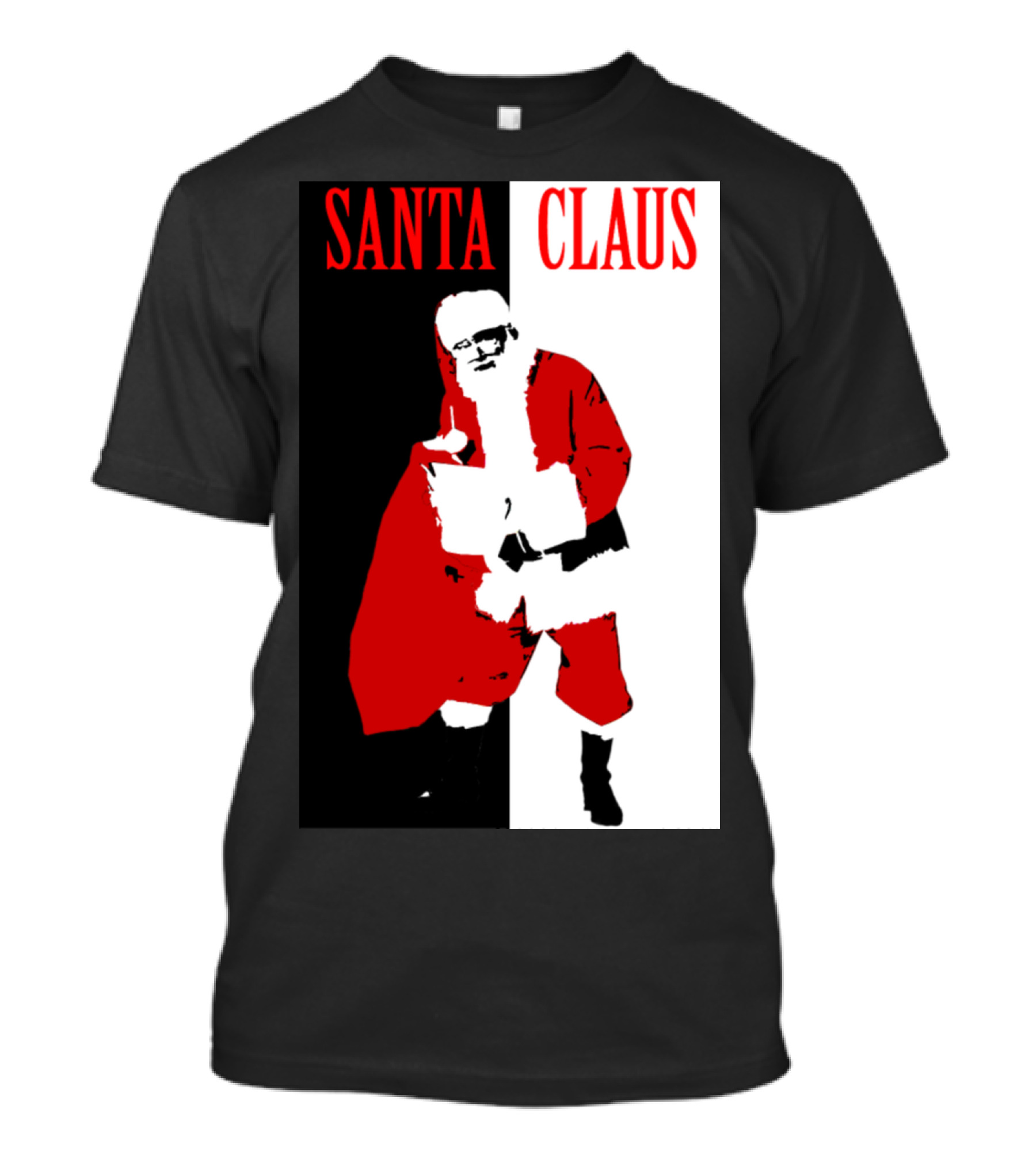 Santa Claus Black And White Red T-Shirt