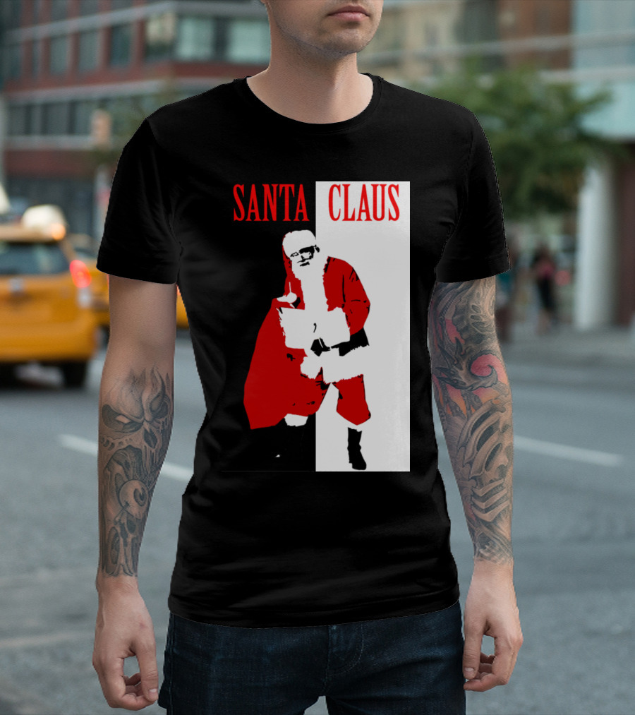 Santa Claus Black And White Red T-Shirt