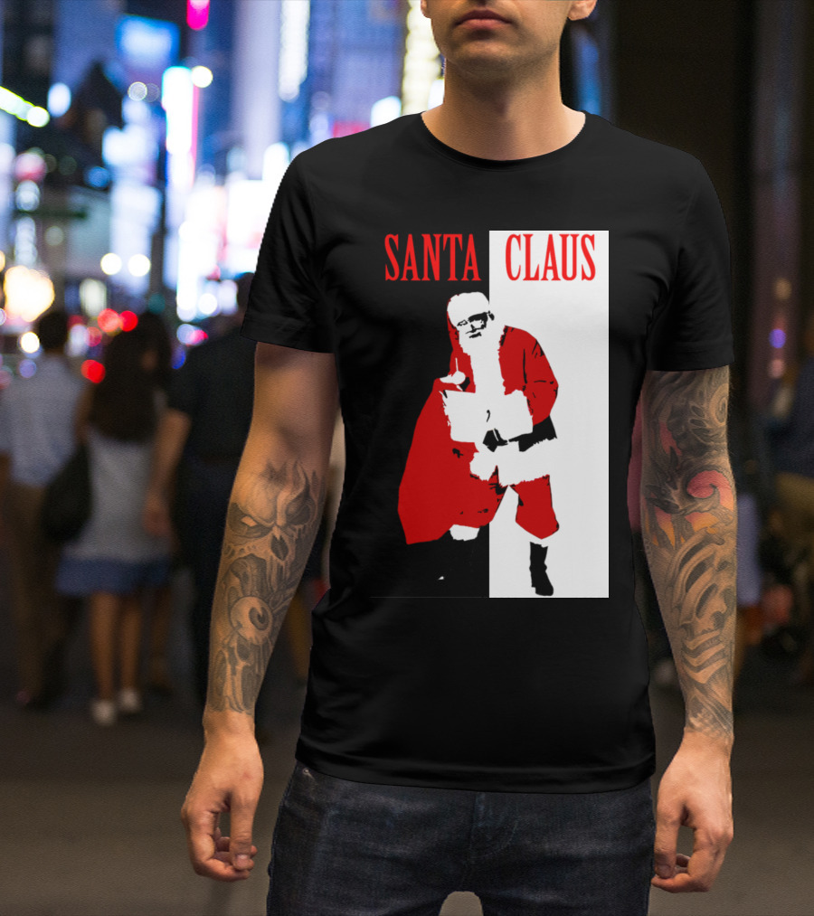 Santa Claus Black And White Red T-Shirt