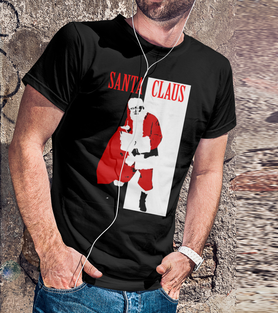Santa Claus Black And White Red T-Shirt