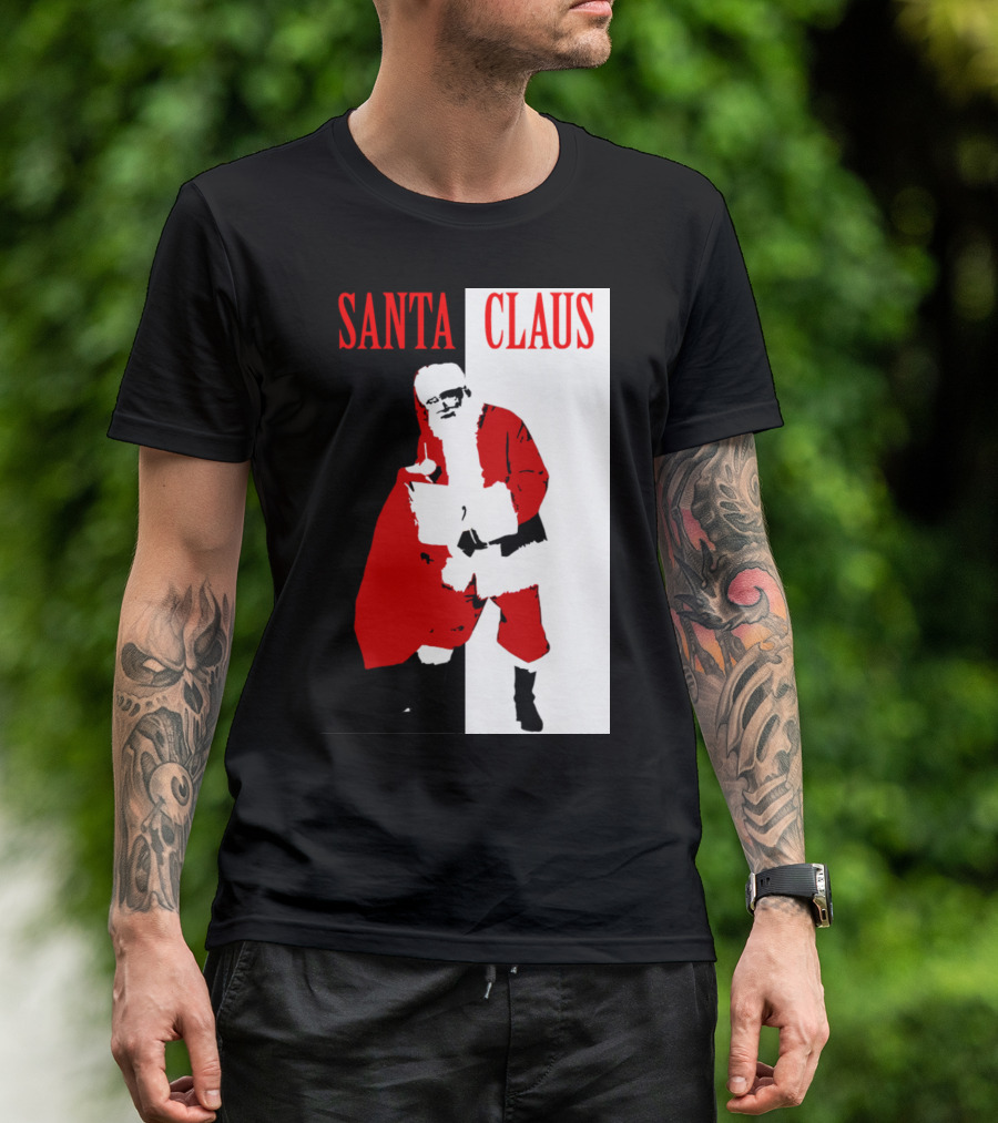 Santa Claus Black And White Red T-Shirt