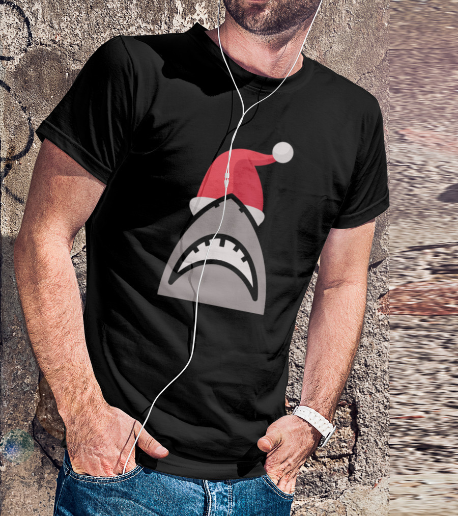 Santa Jaws Shark Wearing Christmas Hat T-Shirt