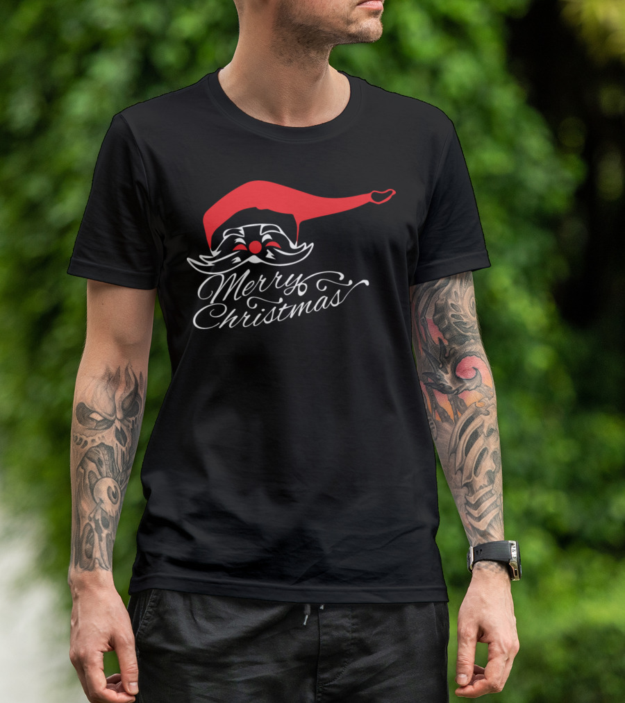 Merry Christmas Santa Hat And Mustache T-Shirt