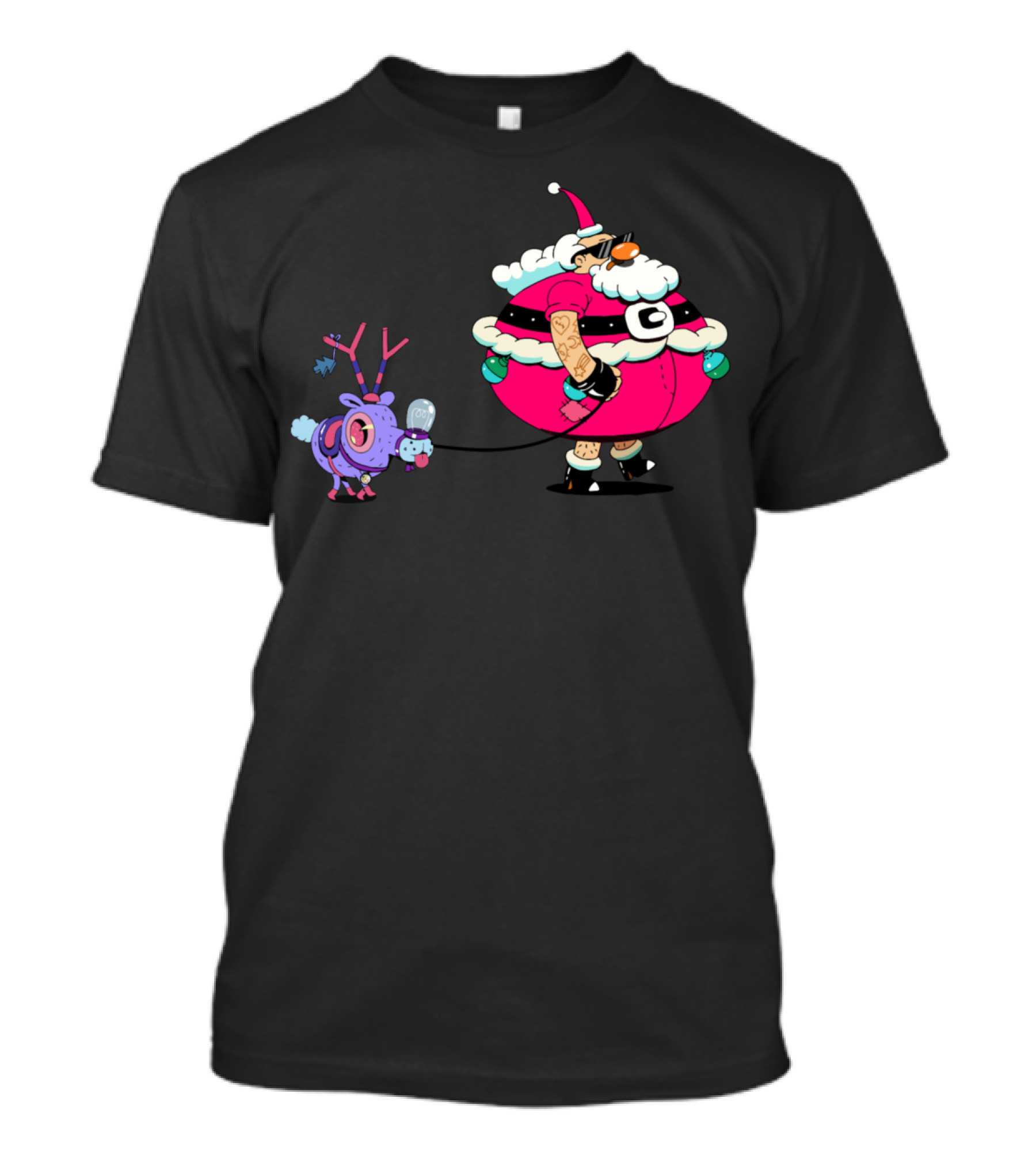 Santa Walking Funky Purple Reindeer T-Shirt