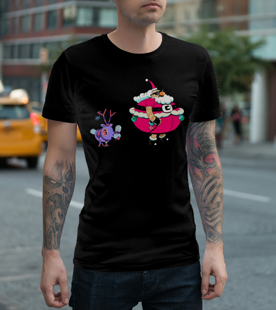 Santa Walking Funky Purple Reindeer T-Shirt