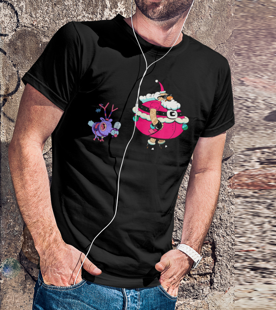 Santa Walking Funky Purple Reindeer T-Shirt