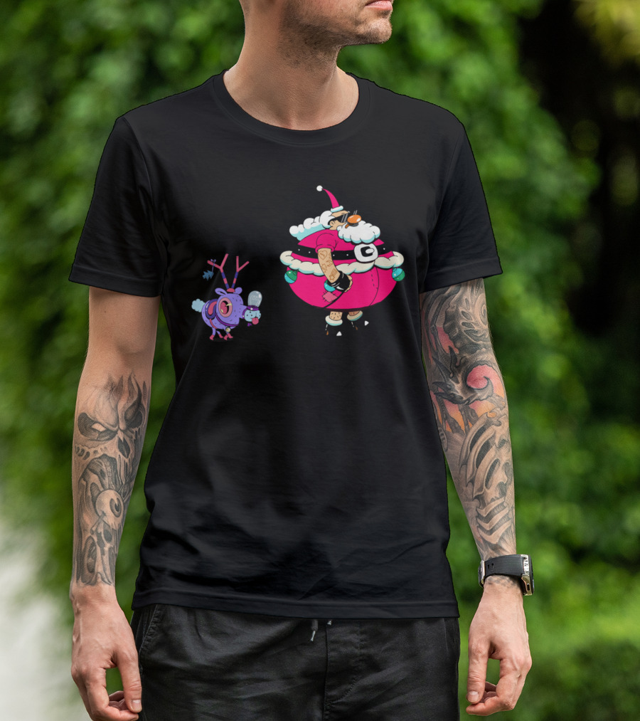 Santa Walking Funky Purple Reindeer T-Shirt