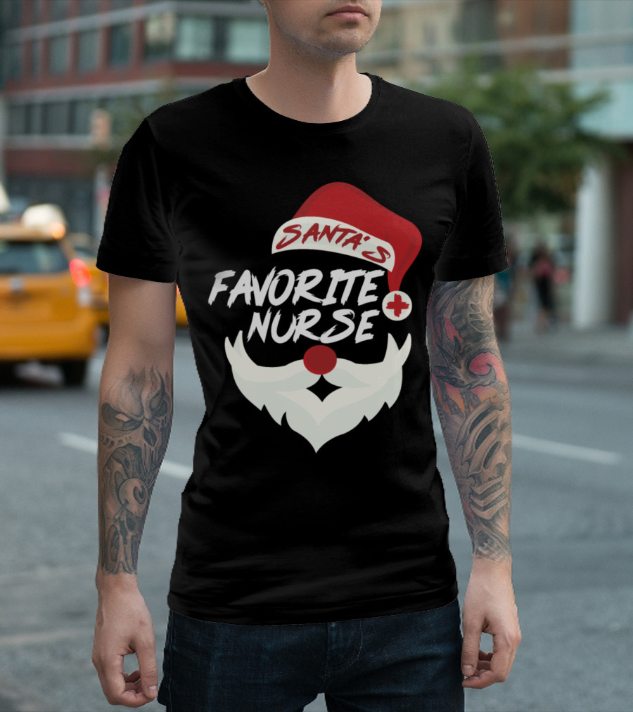 Santa's Favorite Nurse Beard And Hat Cross T-Shirt