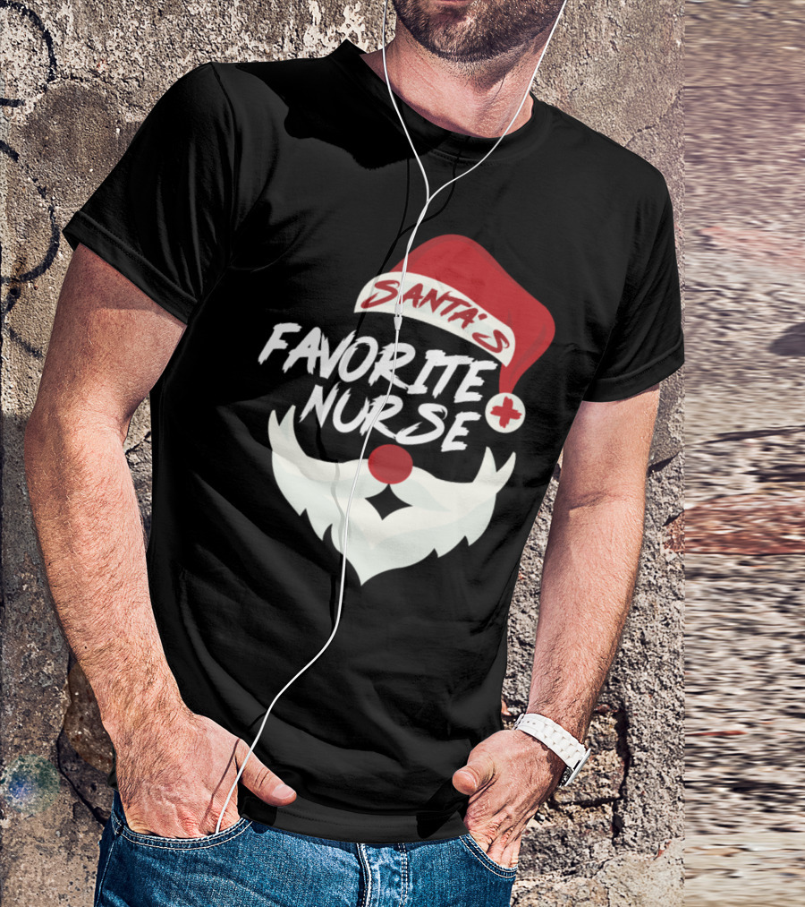 Santa's Favorite Nurse Beard And Hat Cross T-Shirt