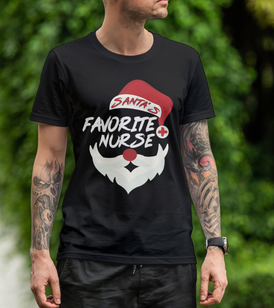 Santa's Favorite Nurse Beard And Hat Cross T-Shirt