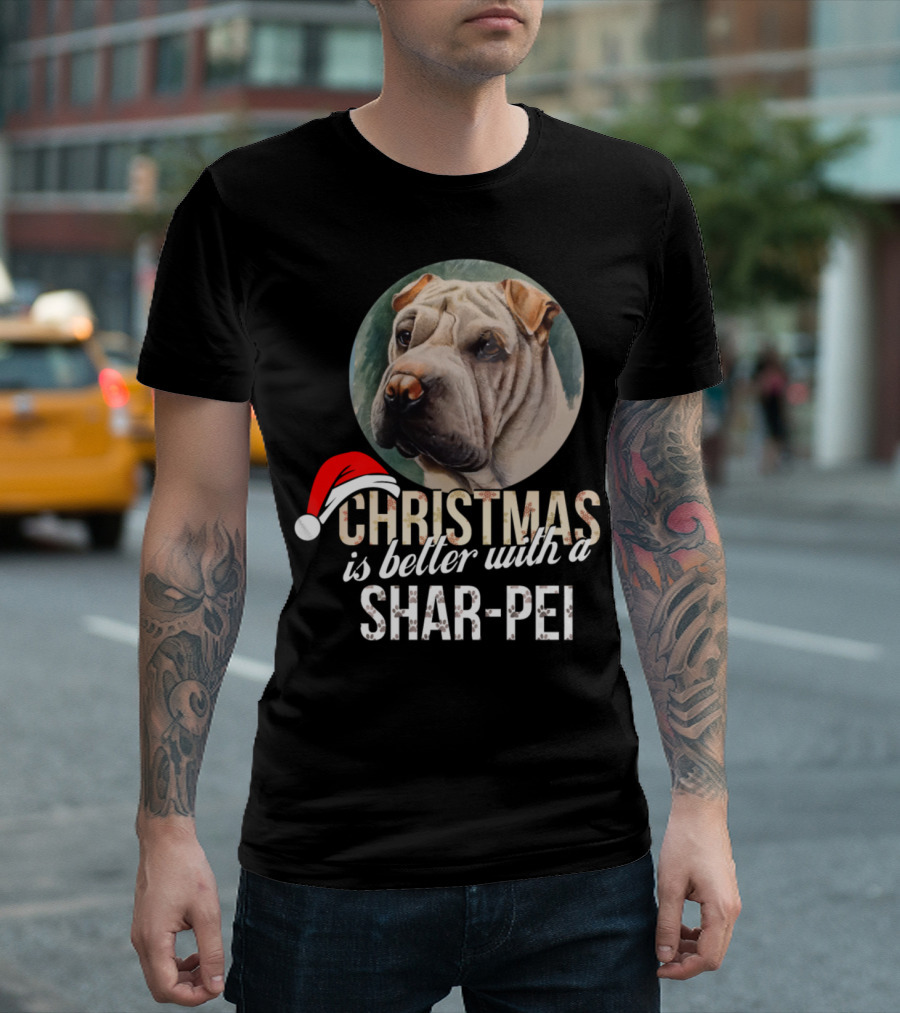 Christmas Is Better With A Shar Pei Holiday Santa Hat T-Shirt