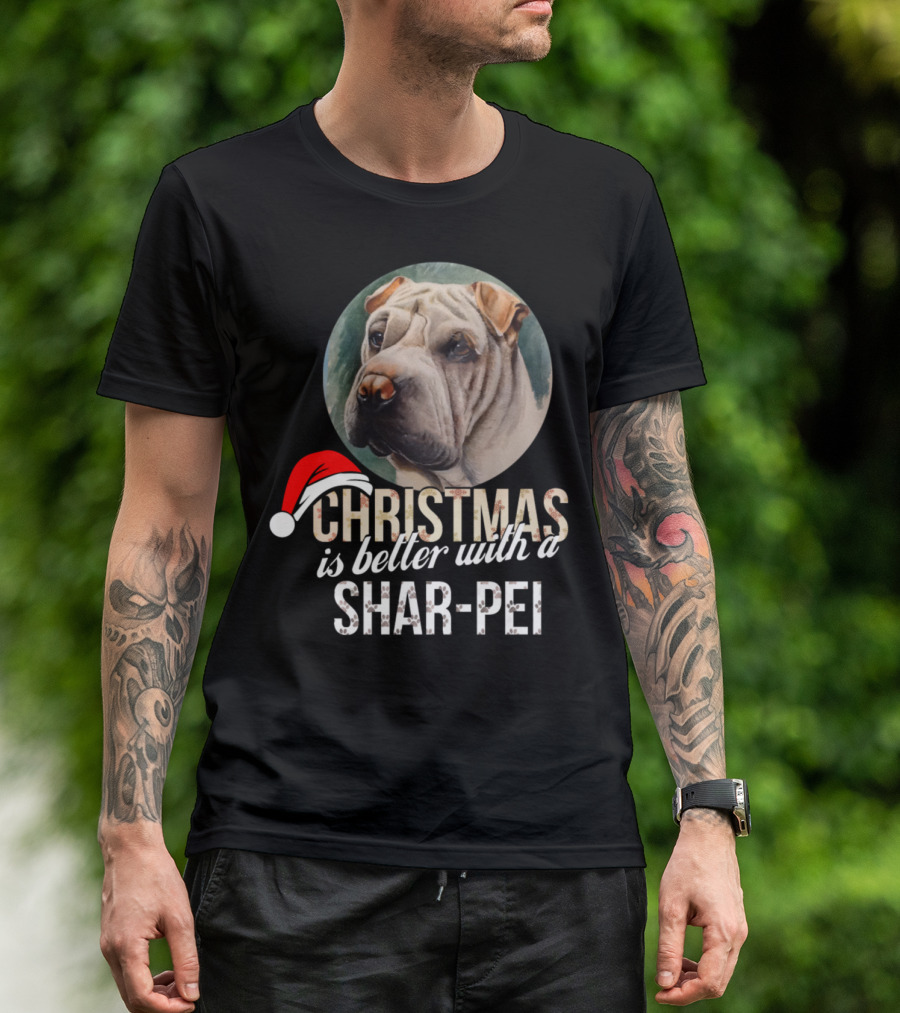 Christmas Is Better With A Shar Pei Holiday Santa Hat T-Shirt