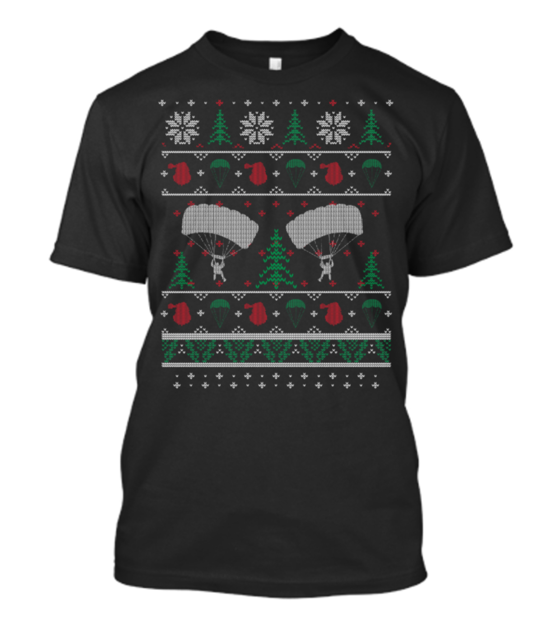 Skydiving Christmas Ugly Sweater Parachute Holiday Adventure T-Shirt