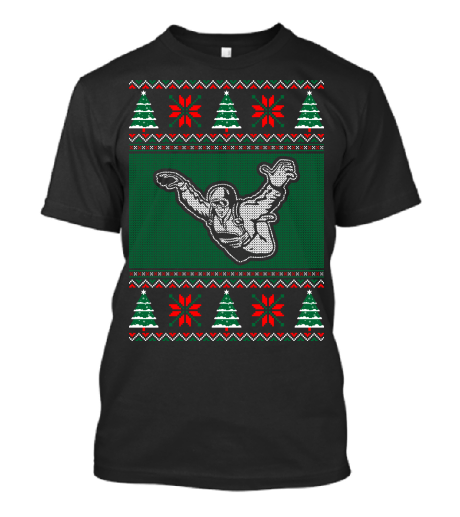 Skydiving Christmas Ugly Sweater Style Holiday T-Shirt