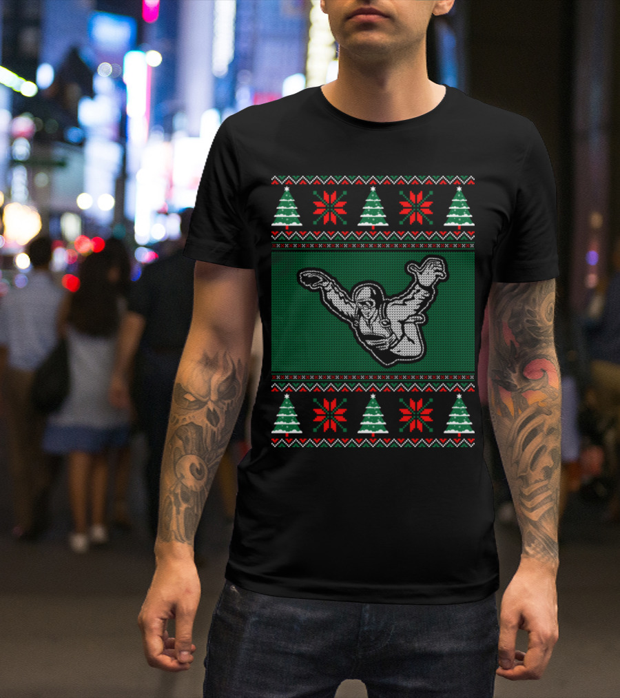 Skydiving Christmas Ugly Sweater Style Holiday T-Shirt