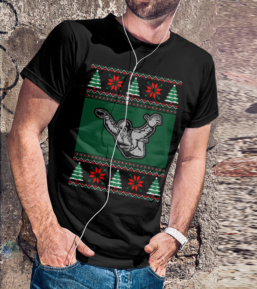 Skydiving Christmas Ugly Sweater Style Holiday T-Shirt