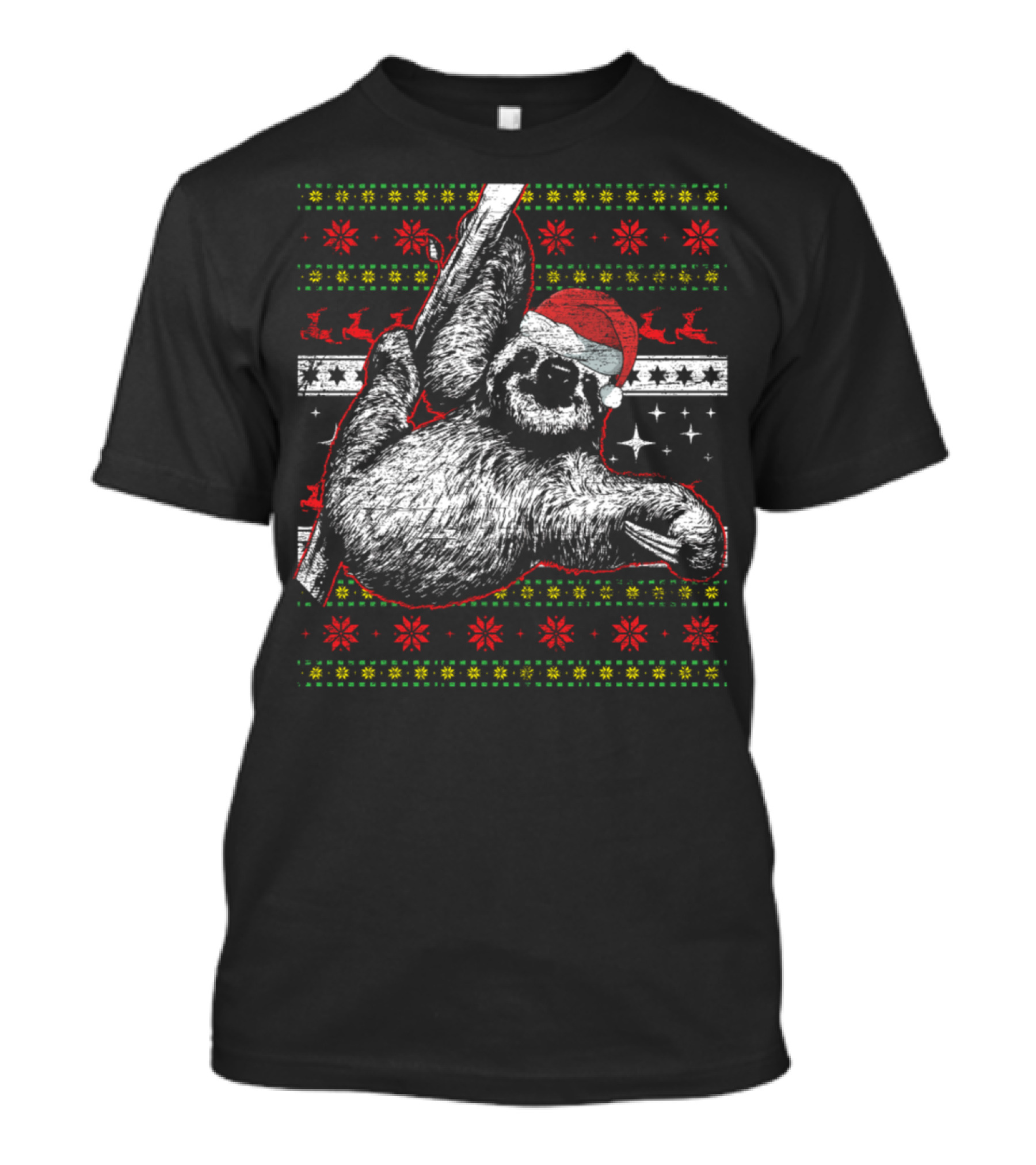 Sloth Ugly Christmas Xmas Animals Santa Hat Festive T-Shirt