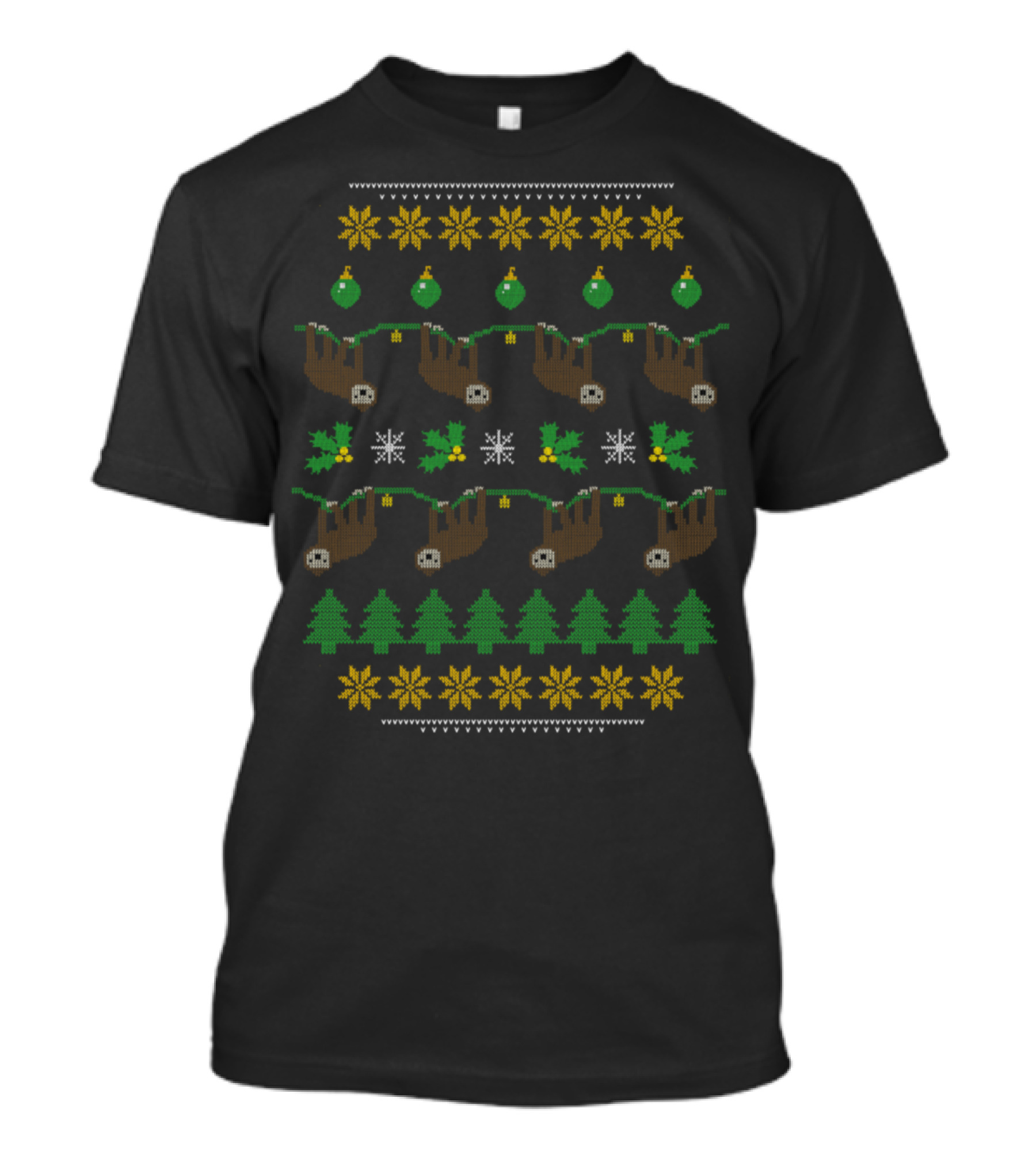 Sloth Christmas Pattern With Holiday Decorations And Trees T-Shirt