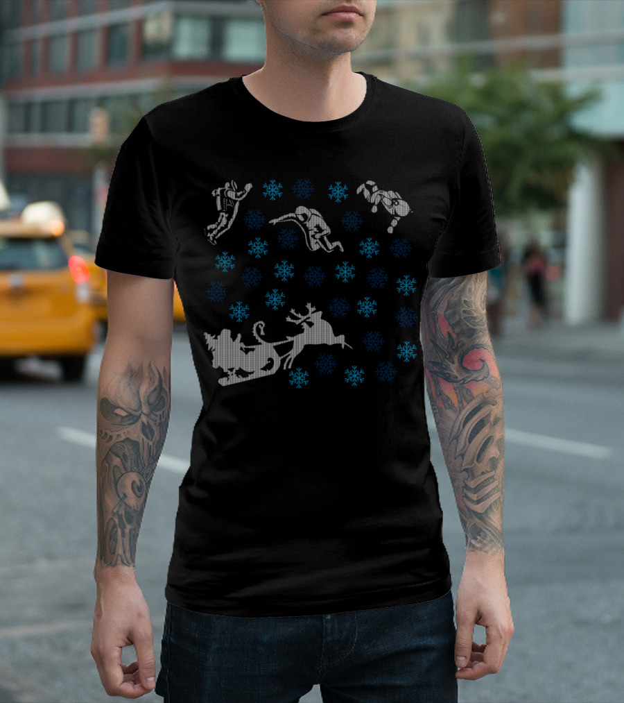 Astronauts and Santa Sleigh with Snowflakes T-Shirt