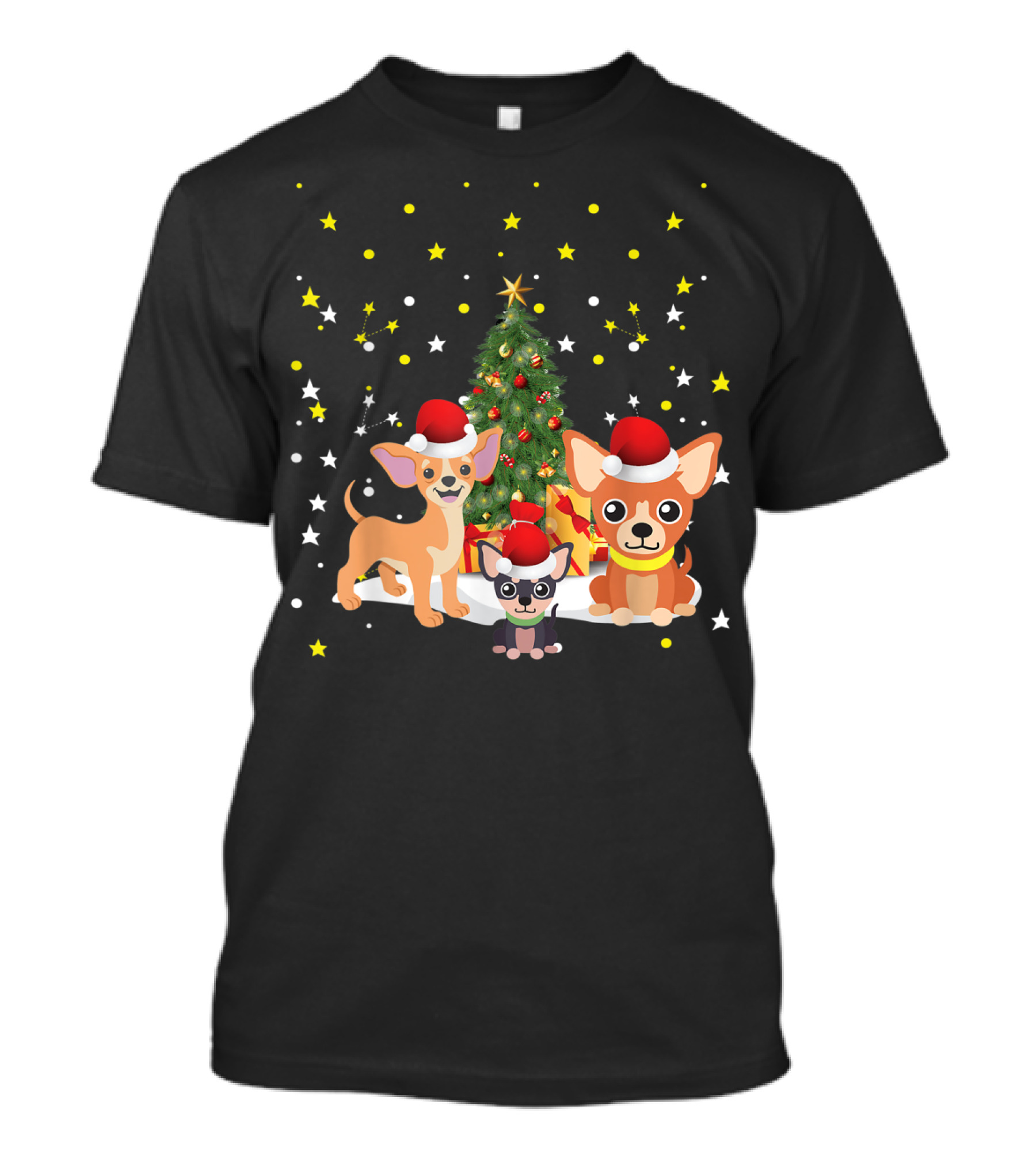 Chihuahua Christmas Tree Xmas Chihuahua Santa Hats Holiday Starry Night T-Shirt