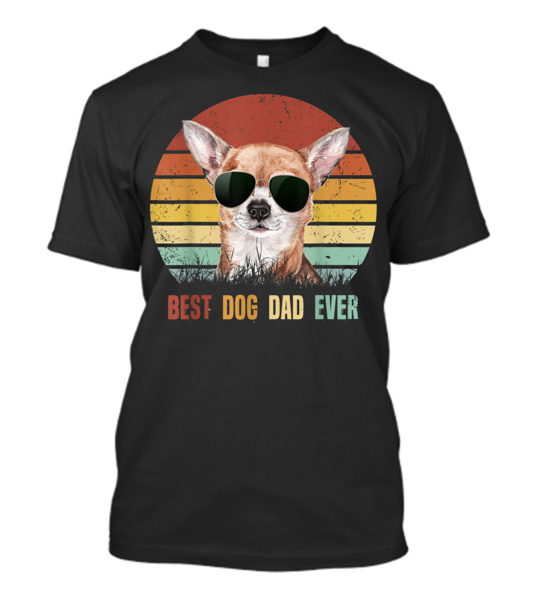 Best Dog Dad Ever Vintage Chihuahua Sunglasses Retro Sunset T-Shirt
