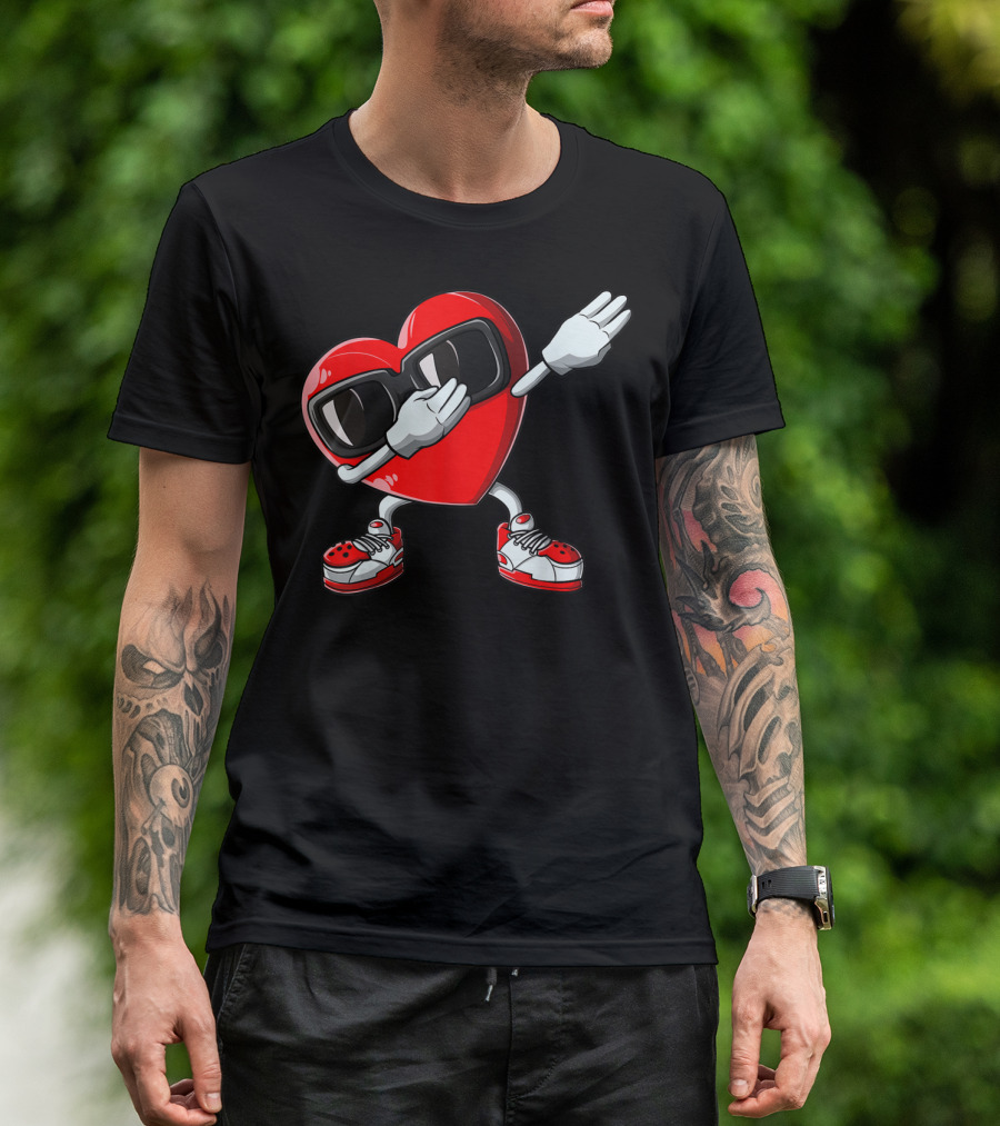 Valentines Day Dabbing Heart With Sunglasses And Sneakers T-Shirt