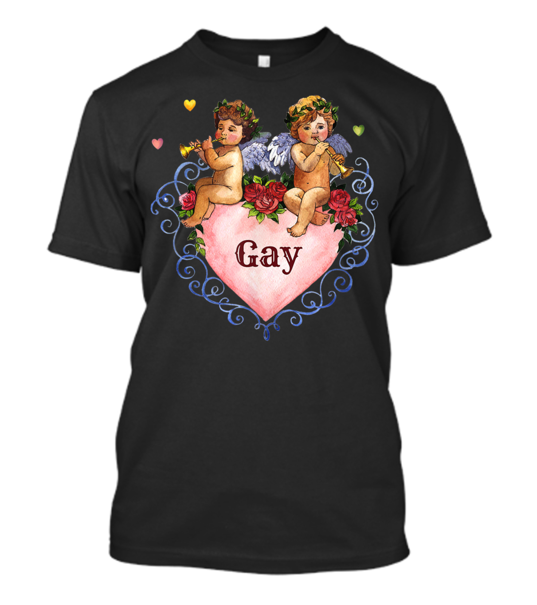 Valentine Gay Angel Cherub Heart Roses Trumpet Wings T-Shirt
