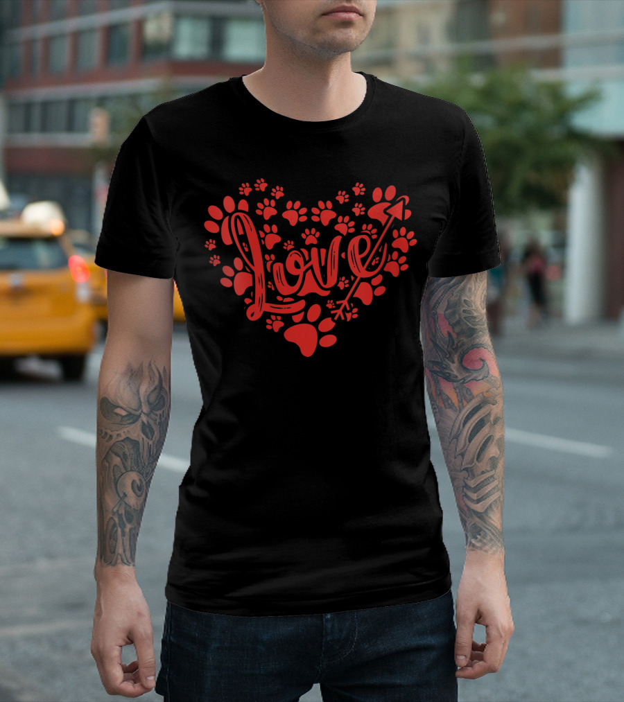 Love Heart Paw Prints Valentine T-Shirt